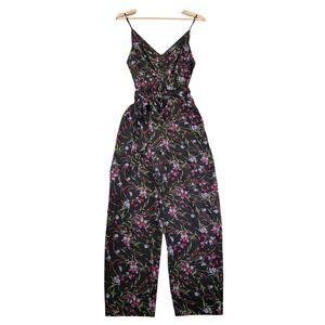 Lulus Nina Black Floral Wide Leg Jumpsuit Sleeveless Surplice V-Neck Women Small